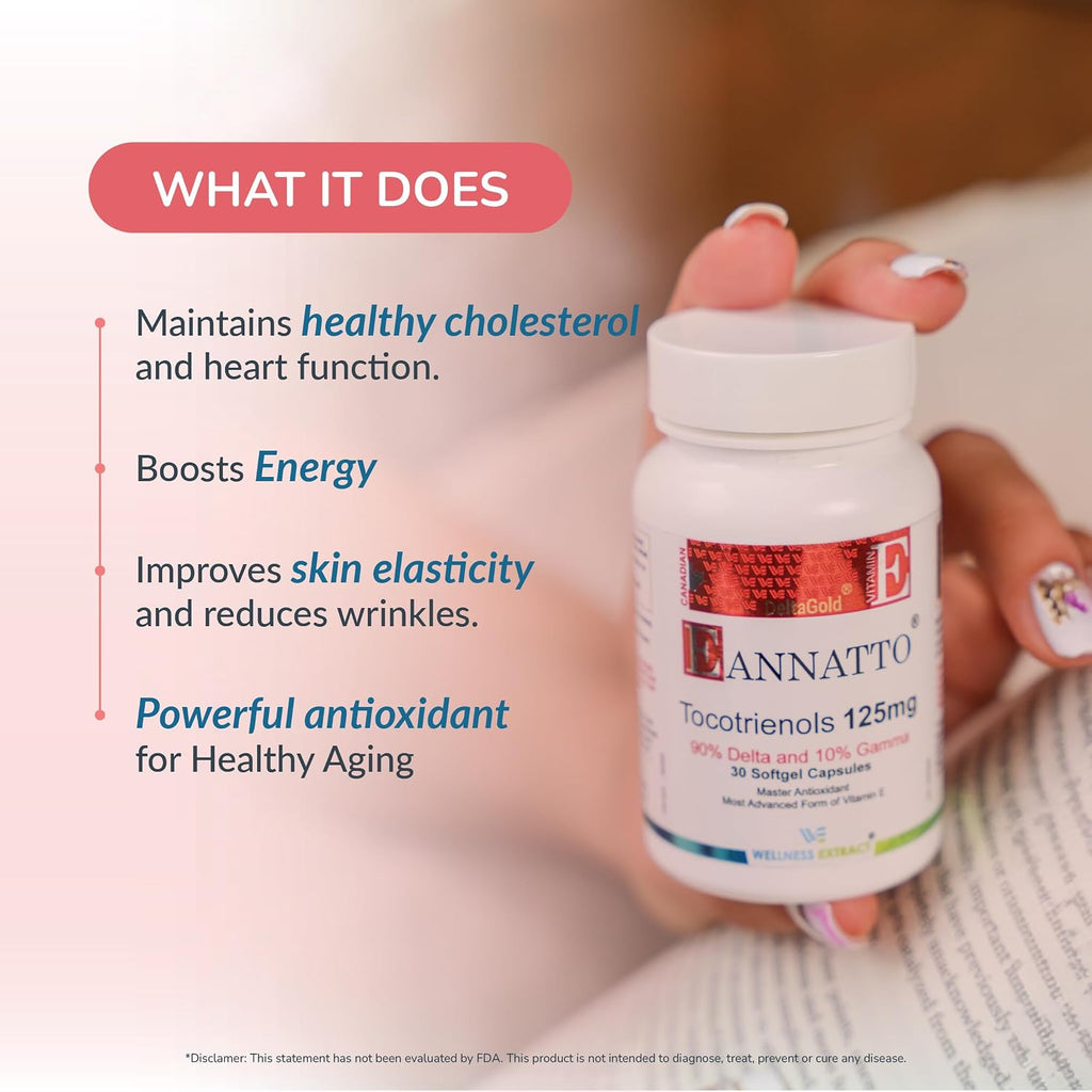 WELLNESS EXTRACT Eannatto Tocotrienols - Vitamina E sin Tocoferoles, 125 mg, 30 Cápsulas Blandas