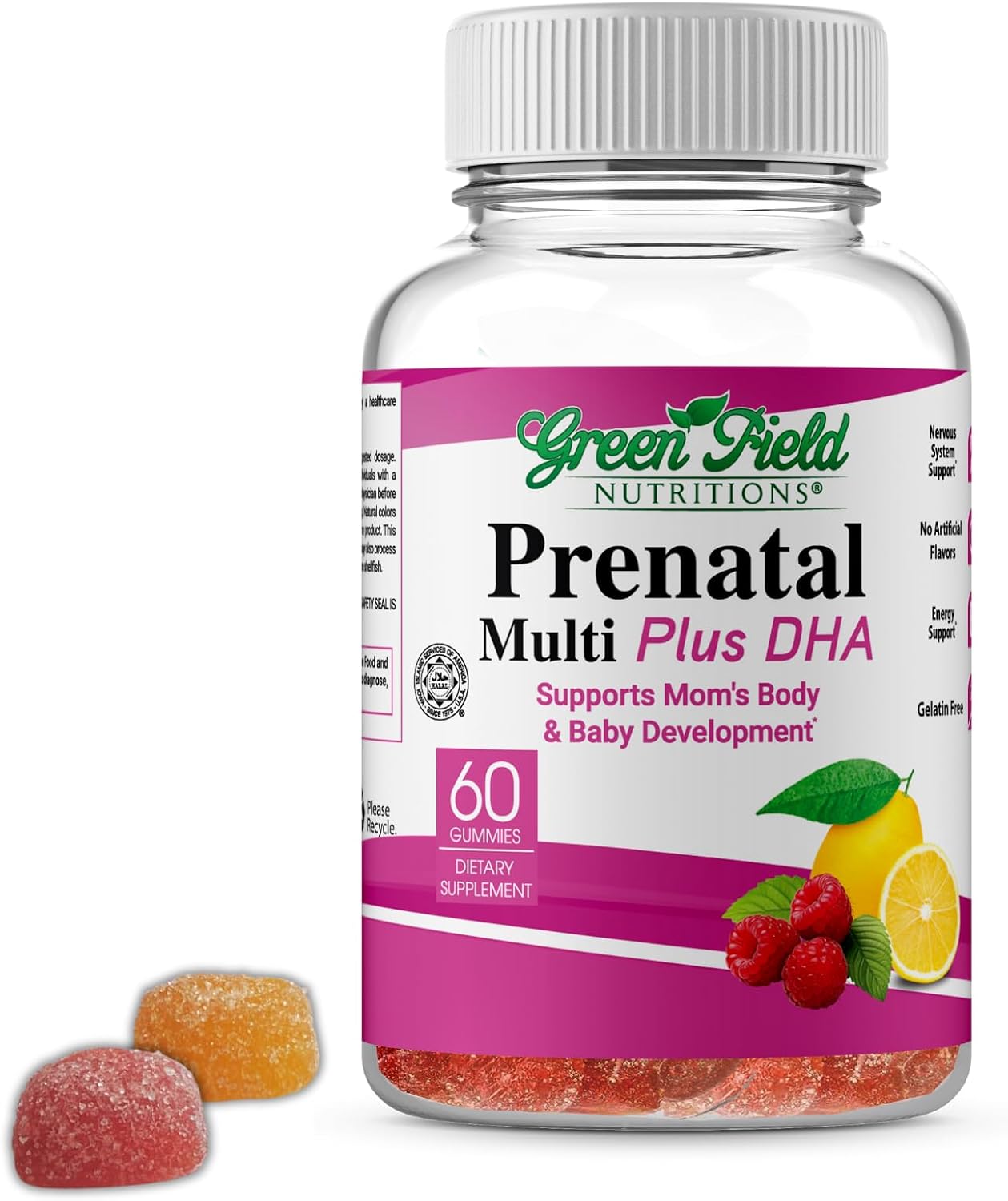 Greenfield Nutritions Gominolas Prenatales Halal con DHA y Ácido Fólico - 60 gominolas