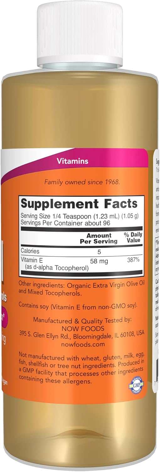 Aceite de Vitamina E Natural (D-Alfa Tocoferol) con Tocoferoles Mixtos - 4 oz (118 ml) - NOW Foods