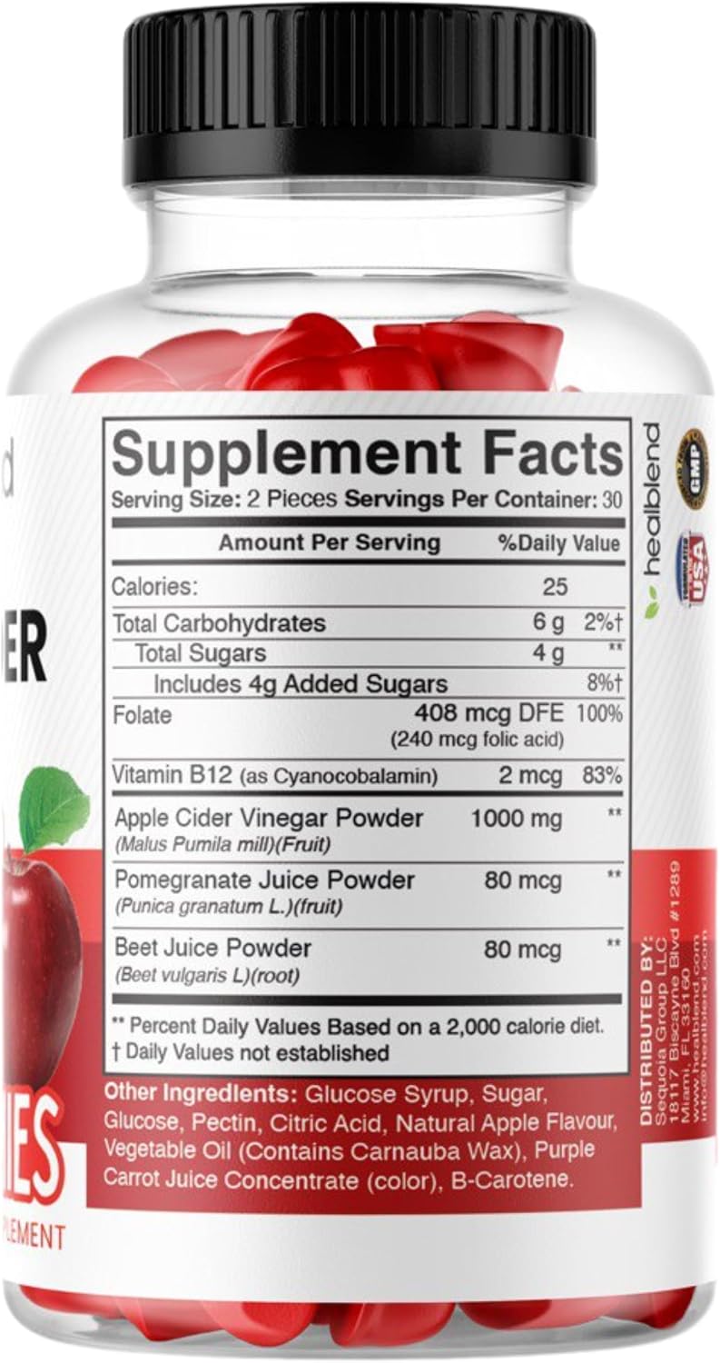 healblend Gomitas de Vinagre de Manzana con Vitamina B12, Remolacha y Granada - 120 Gomitas (2 Paquetes)