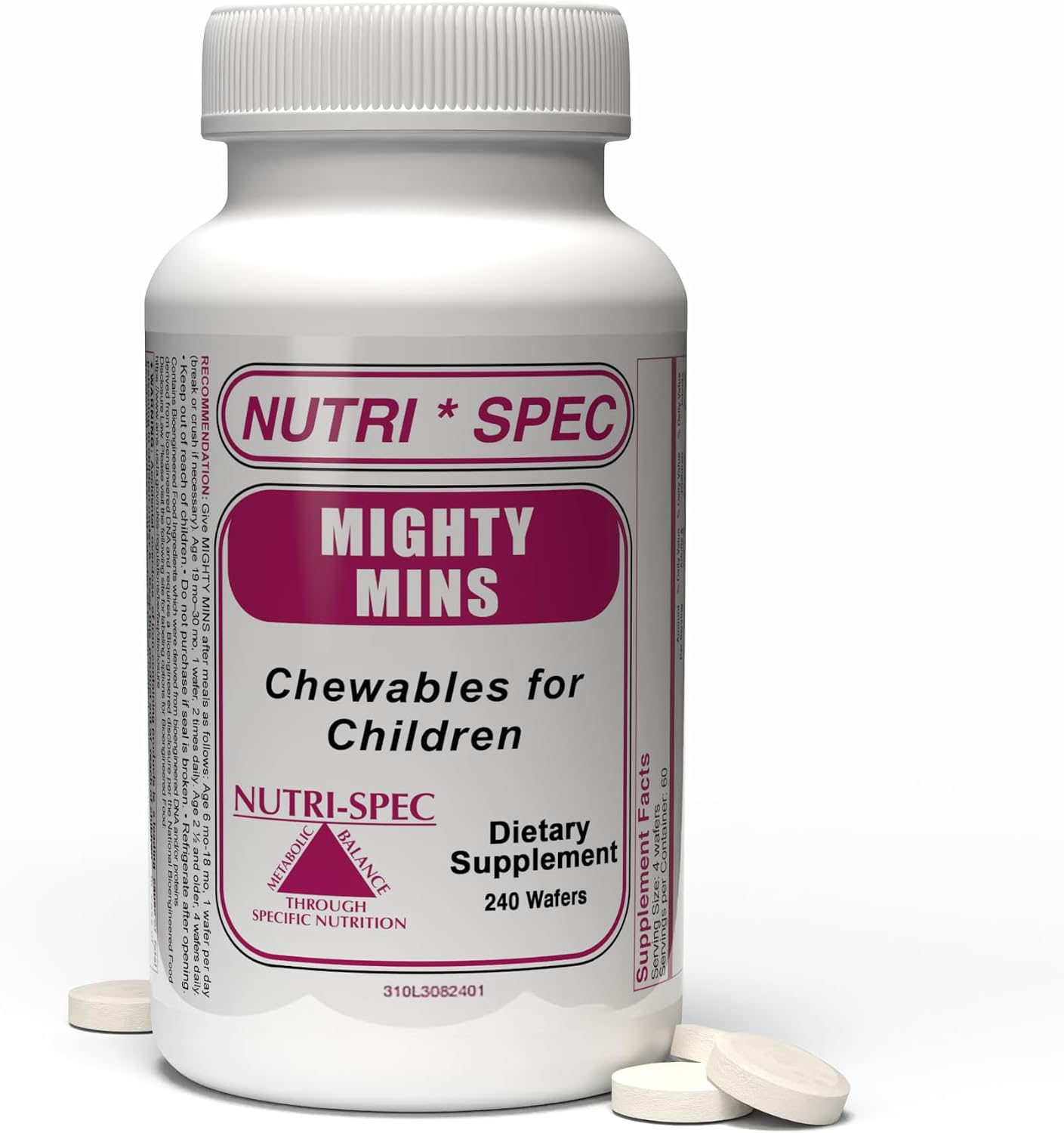 Nutri-Spec Mighty-Mins - Multivitamínico para niños con hierro en comprimidos masticables - Desde 6 meses hasta la adolescencia - 240 comprimidos