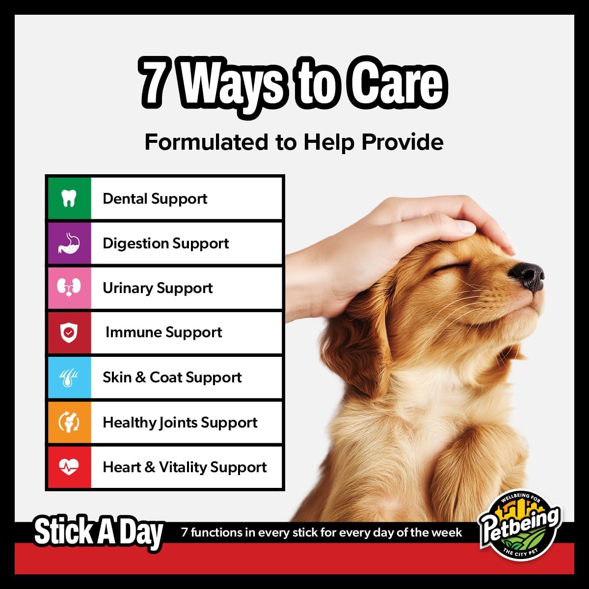 PETBEING Stick a Day para Perros - Snacks Diarios con Sabor a Pollo Real y Apoyo 7 en 1 - 28 unidades