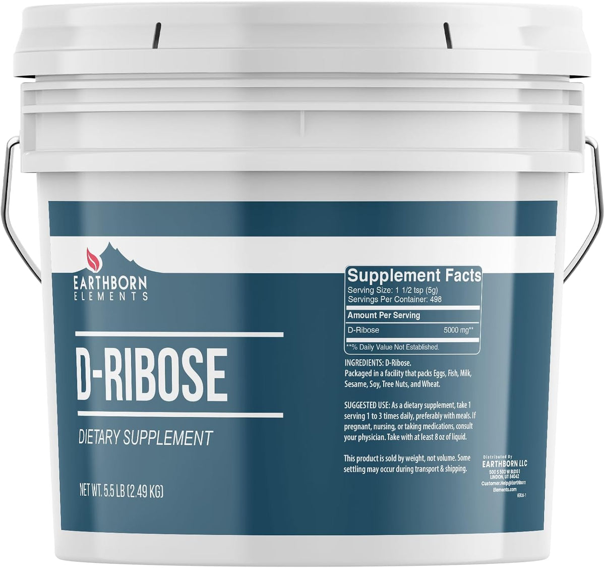 Earthborn Elements D-Ribose en Polvo, 1 Galón (3.78 L), Puro y Sin Aditivos, Complemento Alimenticio – Image 1