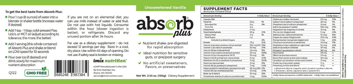 Absorb Plus Isolate Protein – Suplemento Dietético para Salud Intestinal y Soporte Nutricional (100 g, Vainilla sin Endulzar) – Image 4
