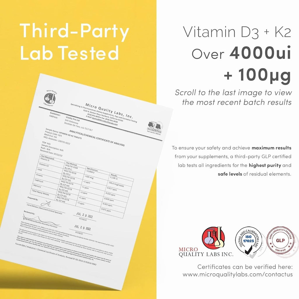 vP Vitality Pro Vitamina D3 4000 UI con Vitamina K2 100 µg, 180 Comprimidos