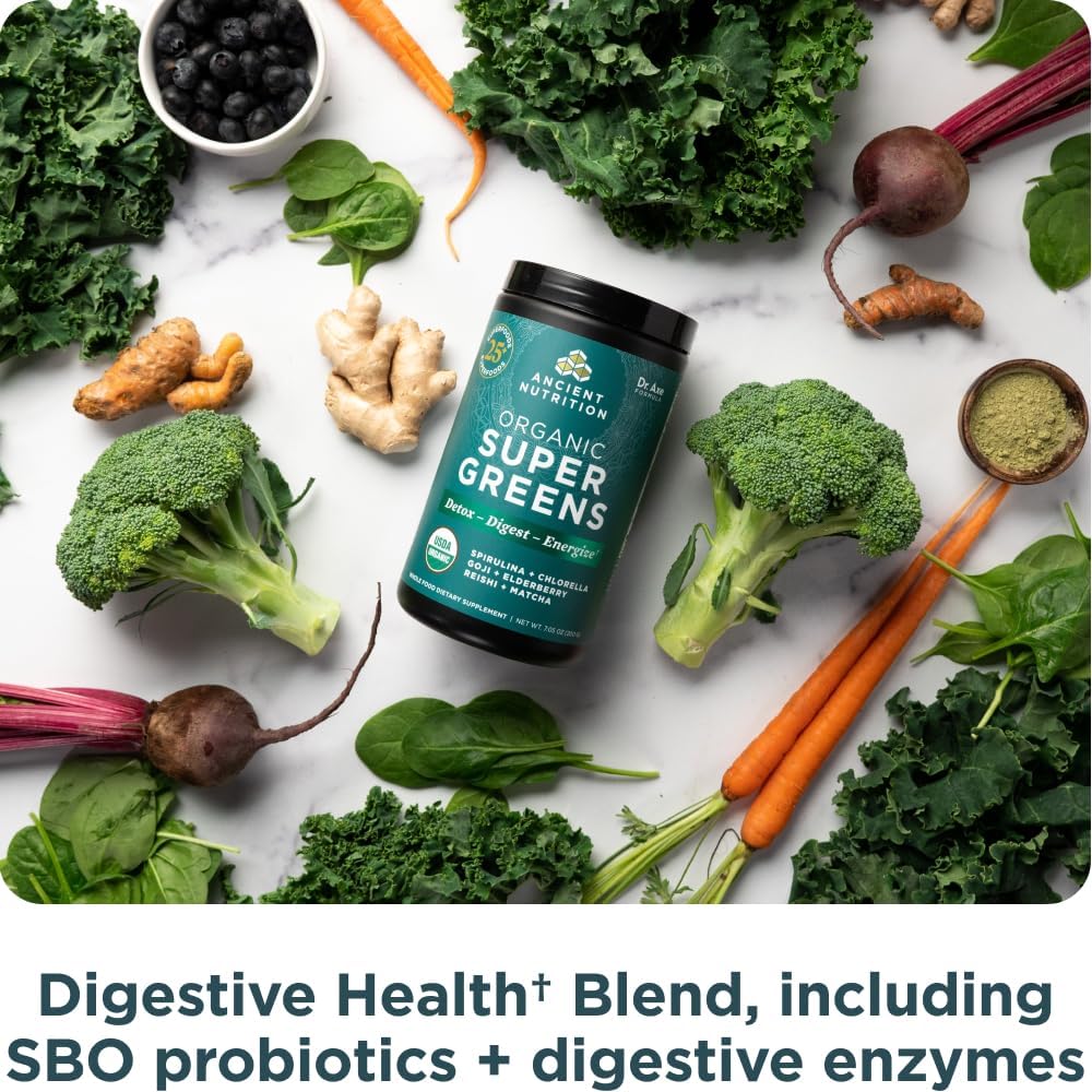 Ancient Nutrition Super Greens Powder Orgánico, 25 porciones (200g)