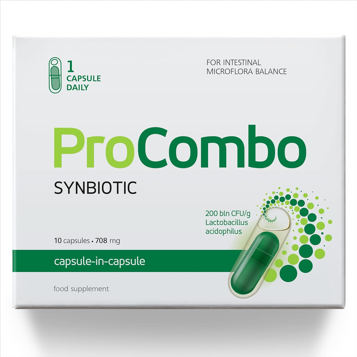 ProCombo - El simbiótico inteligente con liberación dirigida de bacterias buenas. Fórmula de doble cápsula y líquido para resultados rápidos. 1 cápsula al día. Probado en laboratorio (Envase de 1)