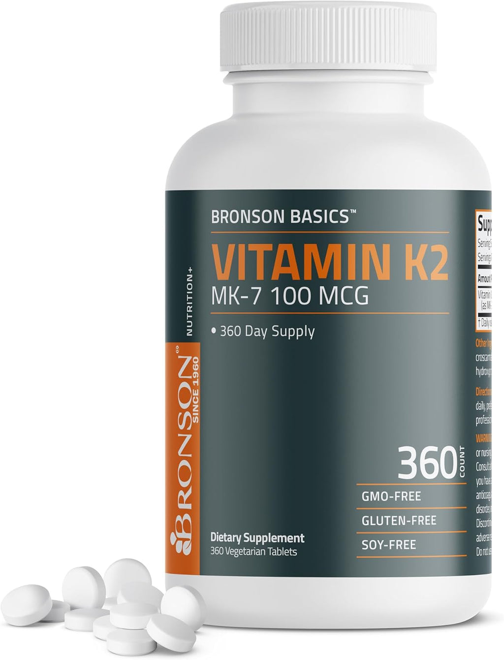 Bronson Vitamina K2 MK-7 100 mcg | 360 Comprimidos | Apoyo Óseo