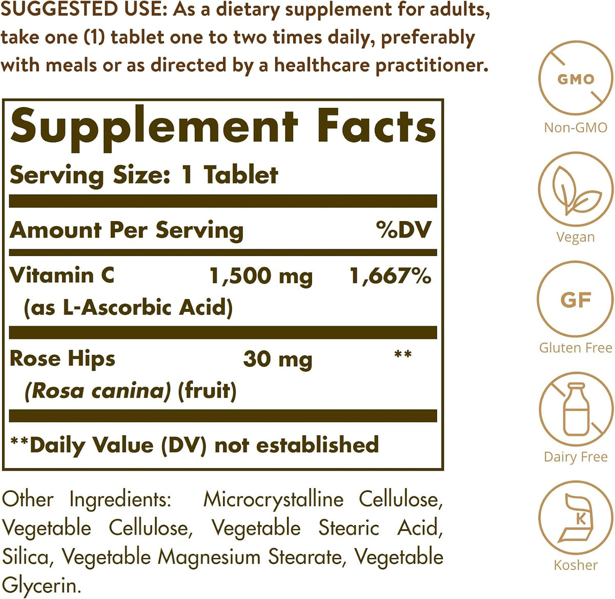 Solgar Vitamina C 1500 mg con Escaramujo, 180 Comprimidos – Image 2