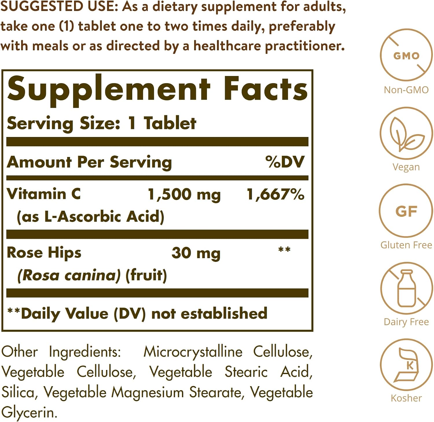 Solgar Vitamina C 1500 mg con Escaramujo, 180 Comprimidos