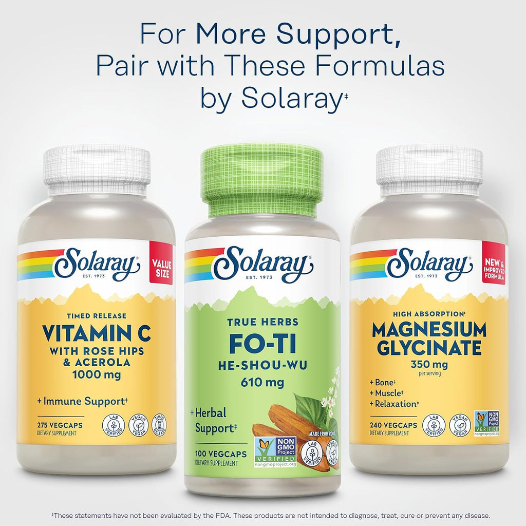 SOLARAY Fo-Ti Cápsulas - Suplemento Herbal Chino - 610 mg, 100 Cápsulas Vegetales