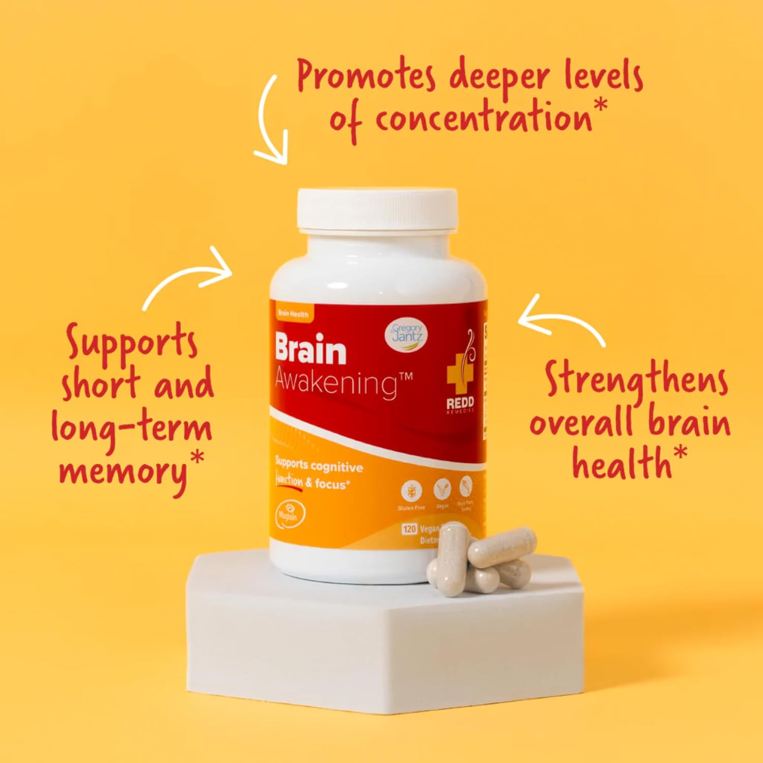 Redd Remedies Brain Awakening – Supports Cognitive Function and Focus, 120 Vegan Capsules