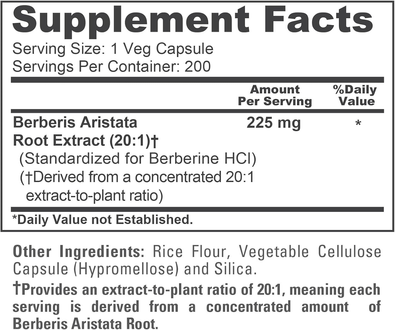 NusaPure Berberine HCI Cápsulas, 225 mg, 200 Cápsulas Veganas (No GMO, Vegano)