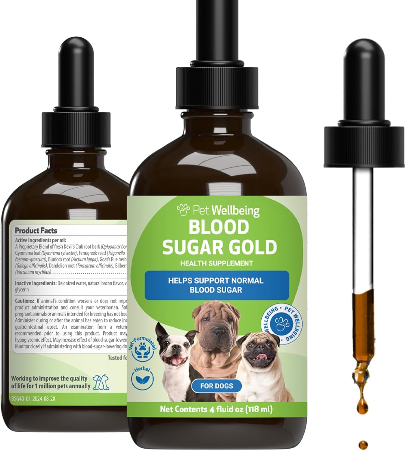 Pet Wellbeing Blood Sugar Gold para Perros - Apoyo Holístico para Niveles Saludables de Azúcar en Sangre, Estabilización de Insulina y Función Pancreática Normal - Certificado NASC y Formulado por Veterinarios - 118 ml Líquido