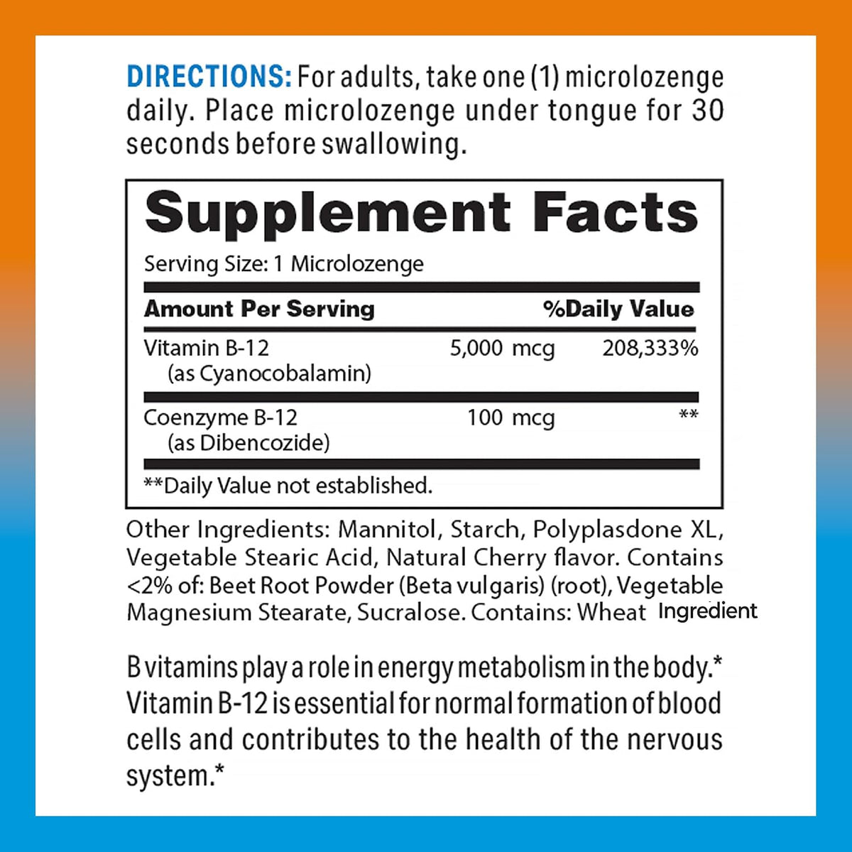 Vitamin World Vitamina B-12 5000 mcg Sublingual 60 Microcomprimidos – Image 2