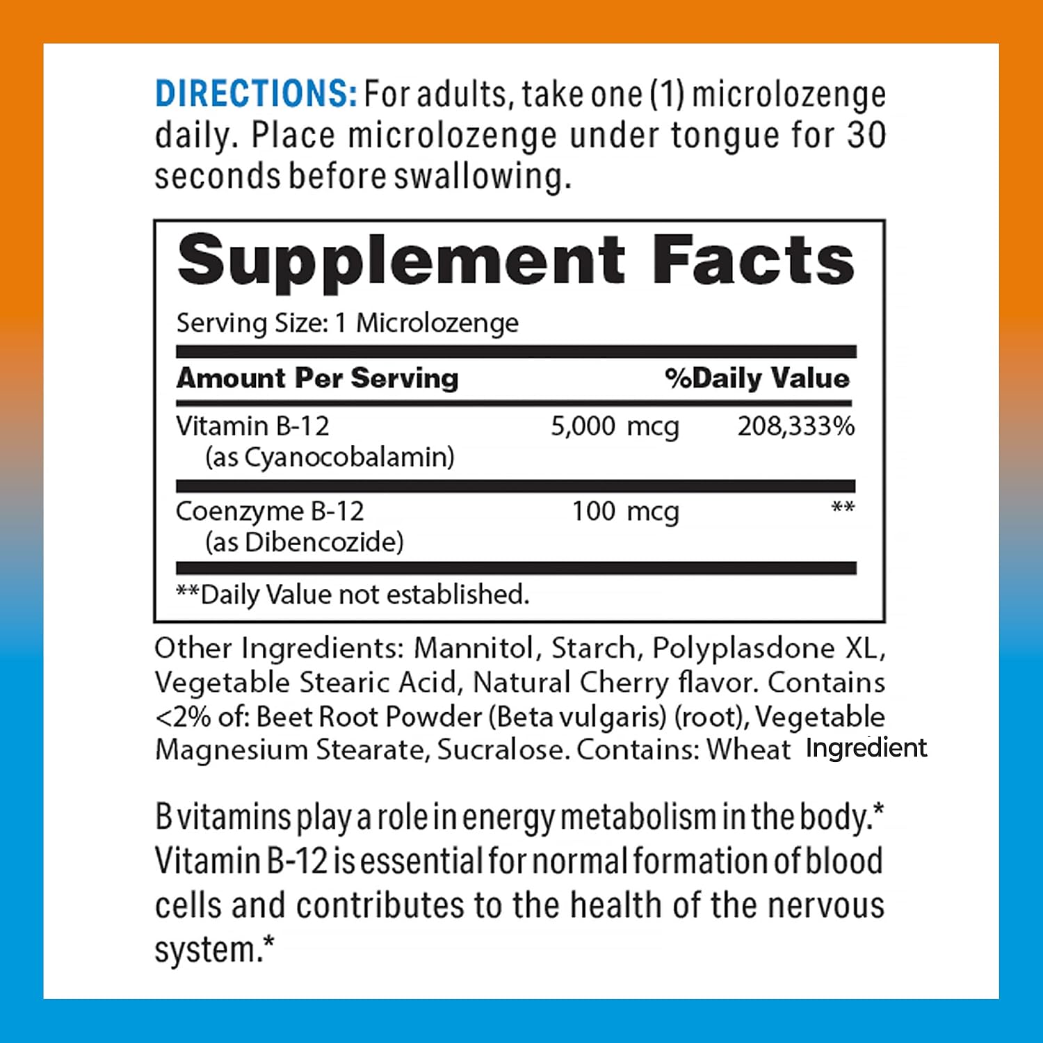 Vitamin World Vitamina B-12 5000 mcg Sublingual - 120 Microlosangas