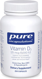 Pure Encapsulations Vitamina D3 125 mcg (5.000 UI) - 250 Cápsulas