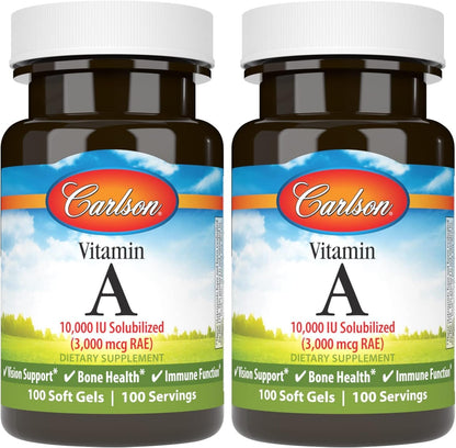 Carlson - Vitamina A Solubilizada, 10000 UI (3000 mcg EAR), Hidrosoluble, Salud Visual, 100 Cápsulas Blandas – Image 10
