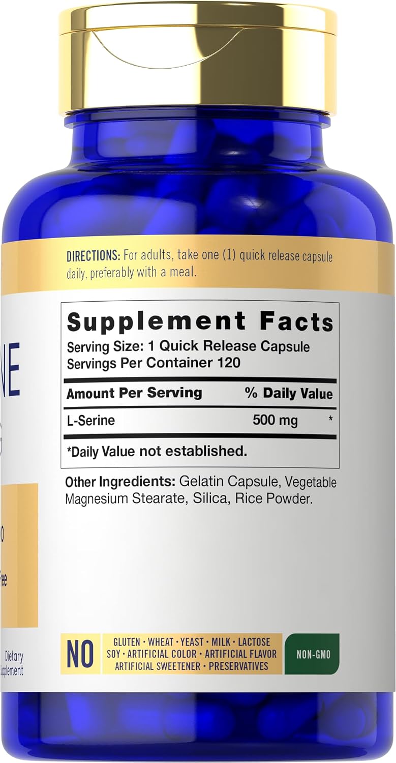 Carlyle L-Serina 500 mg | 120 Cápsulas | Complemento Alimenticio Sin Gluten