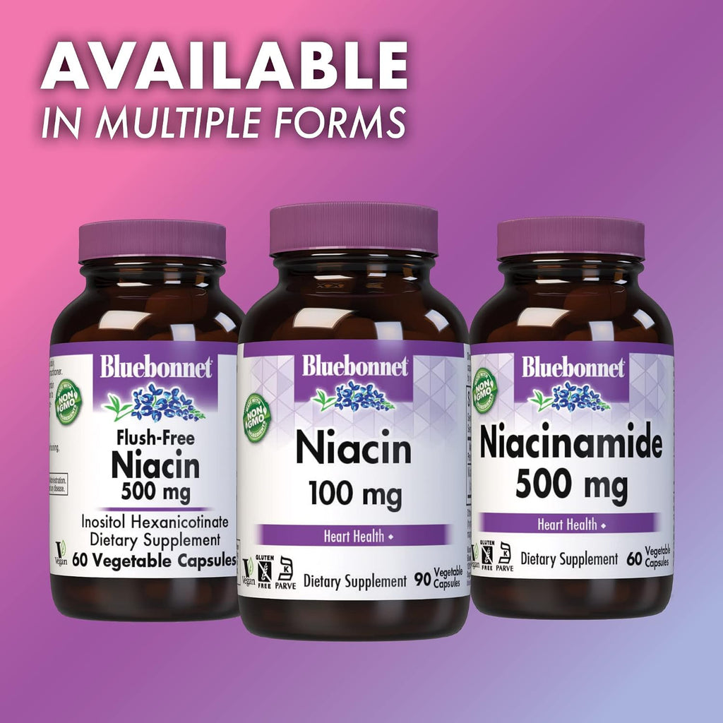 Bluebonnet Niacin 100mg - Vitamin B3 (Nicotinic Acid) - Flush Supplement - 90 Vegetable Capsules