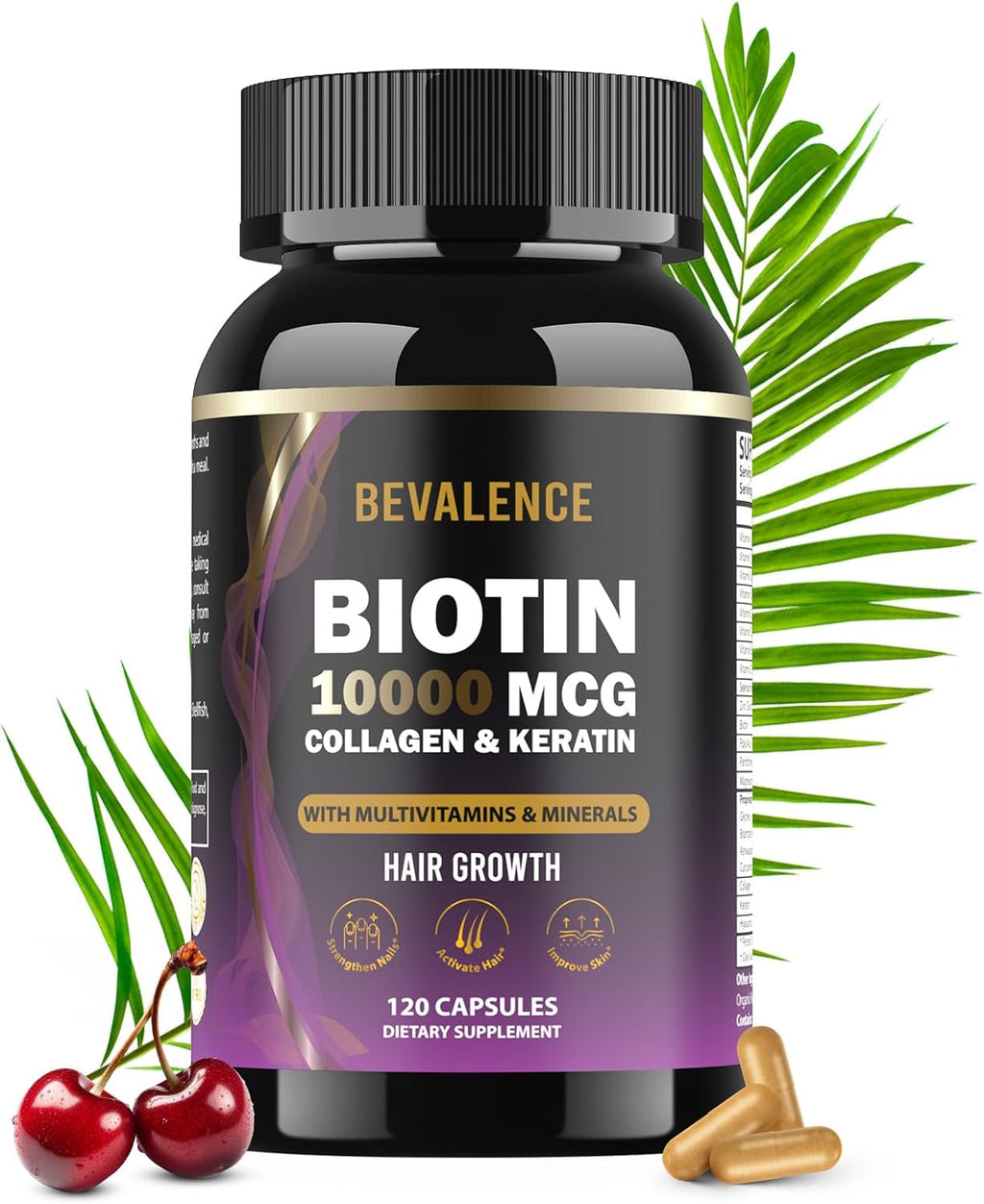 Bevalence Biotina 10.000 mcg con Colágeno y Queratina – 120 Cápsulas (2 Meses)