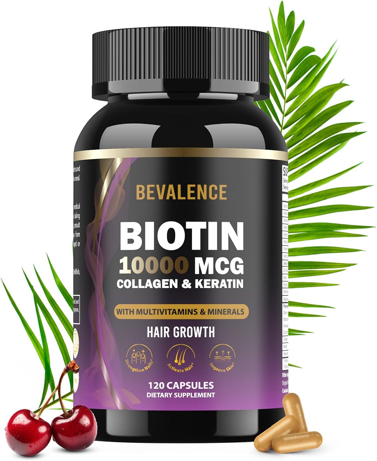 Bevalence Biotina 10.000 mcg con Colágeno y Queratina – 120 Cápsulas (2 Meses)