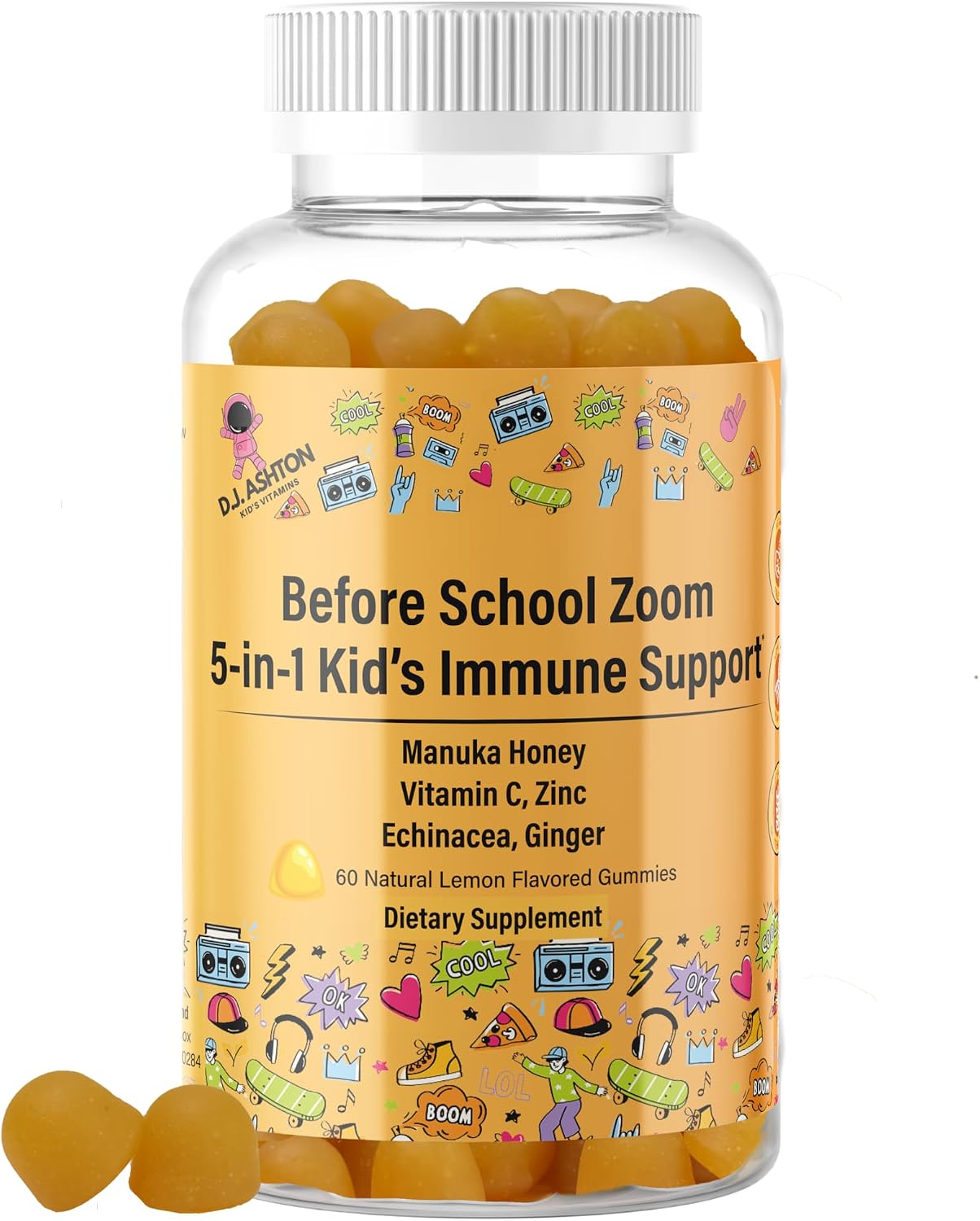 Gominolas de Defensas para Niños 5 en 1 con Miel de Manuka, Vitamina C, Zinc, Equinácea y Jengibre - Sabor Cítrico Natural - 60 Gominolas