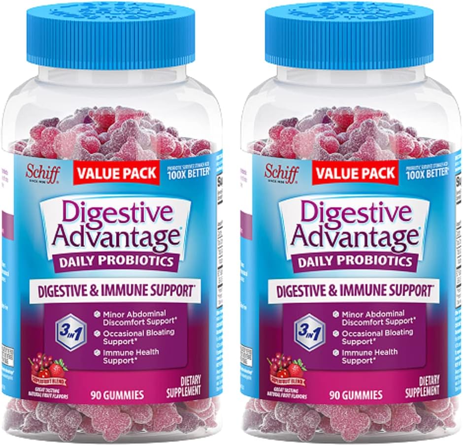 Digestive Advantage Gominolas Probióticas Diarias para Salud Digestiva e Inmunológica, Sabor Superfruit, 180 unidades (Envase de 2)