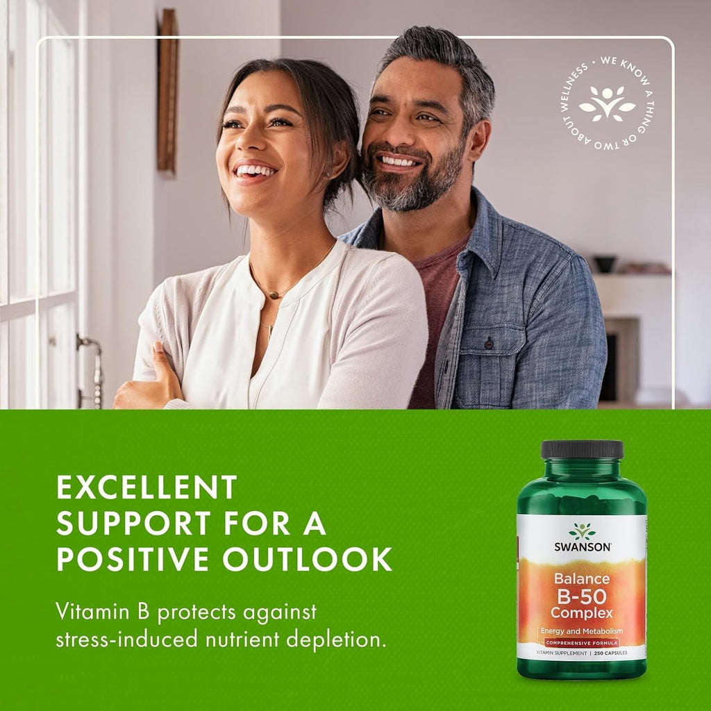 Swanson Balance B-50 Complejo de Vitaminas B de Alta Potencia, 250 Cápsulas (Paquete de 2)