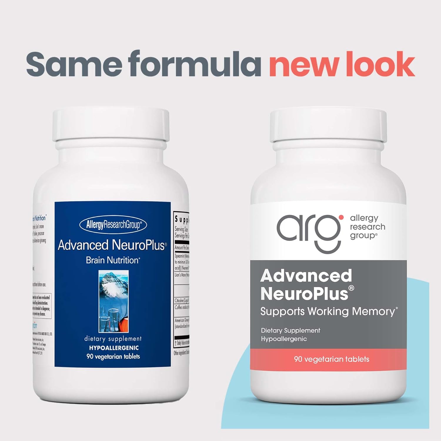 Advanced NeuroPlus de Allergy Research Group - Fórmula Nootrópica con Extracto de Menta, Melena de León y Citicolina - 90 Comprimidos