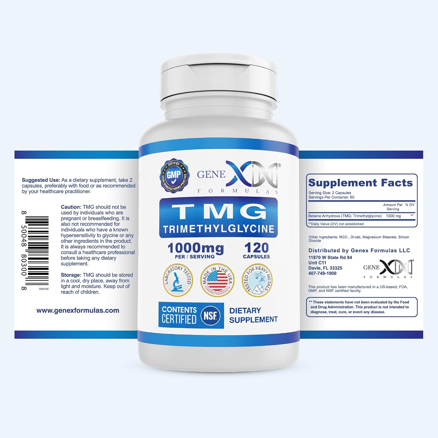 Genex Formulas TMG Suplemento 1000mg (120 Cápsulas)