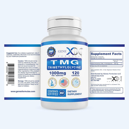 Genex Formulas TMG Supplement 1000mg (360 Cápsulas) - Certificado NSF - Trimetilglicina (Betaina Anhidra) - Sin Gluten y No – Image 7