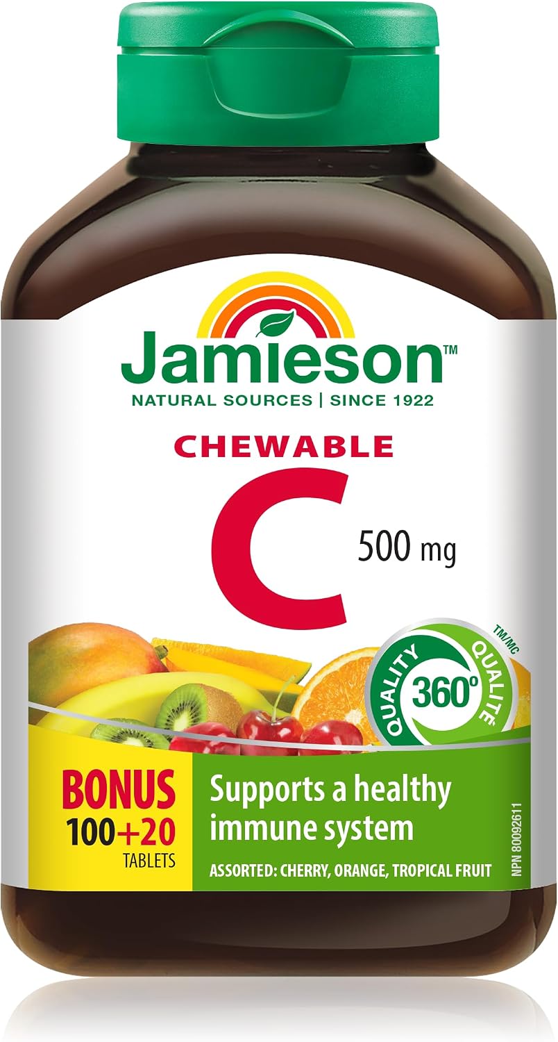 Jamieson Laboratories Chewable Vitamin C 500 mg, 3 Flavours, 120 Tablets