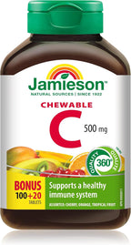 Jamieson Laboratories Chewable Vitamin C 500 mg, 3 Flavours, 120 Tablets