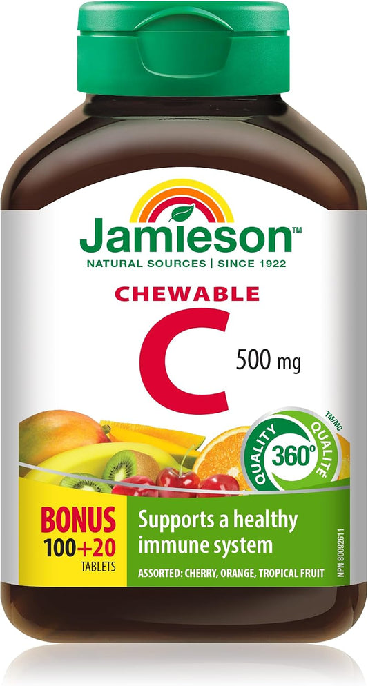Jamieson Laboratories Chewable Vitamin C 500 mg, 3 Flavours, 120 Tablets