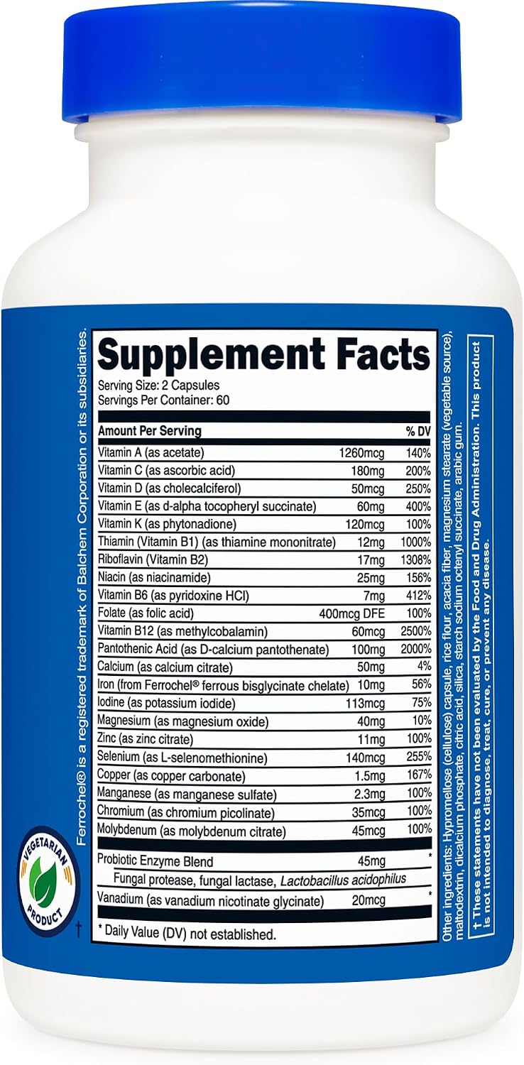 Nutricost Multivitamínico con Probióticos 120 Cápsulas Vegetarianas - Alto en Vitaminas y Minerales