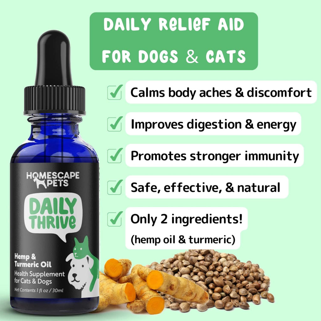 Daily Thrive de Homescape Pets - Aceite de Cáñamo y Cúrcuma para Perros y Gatos