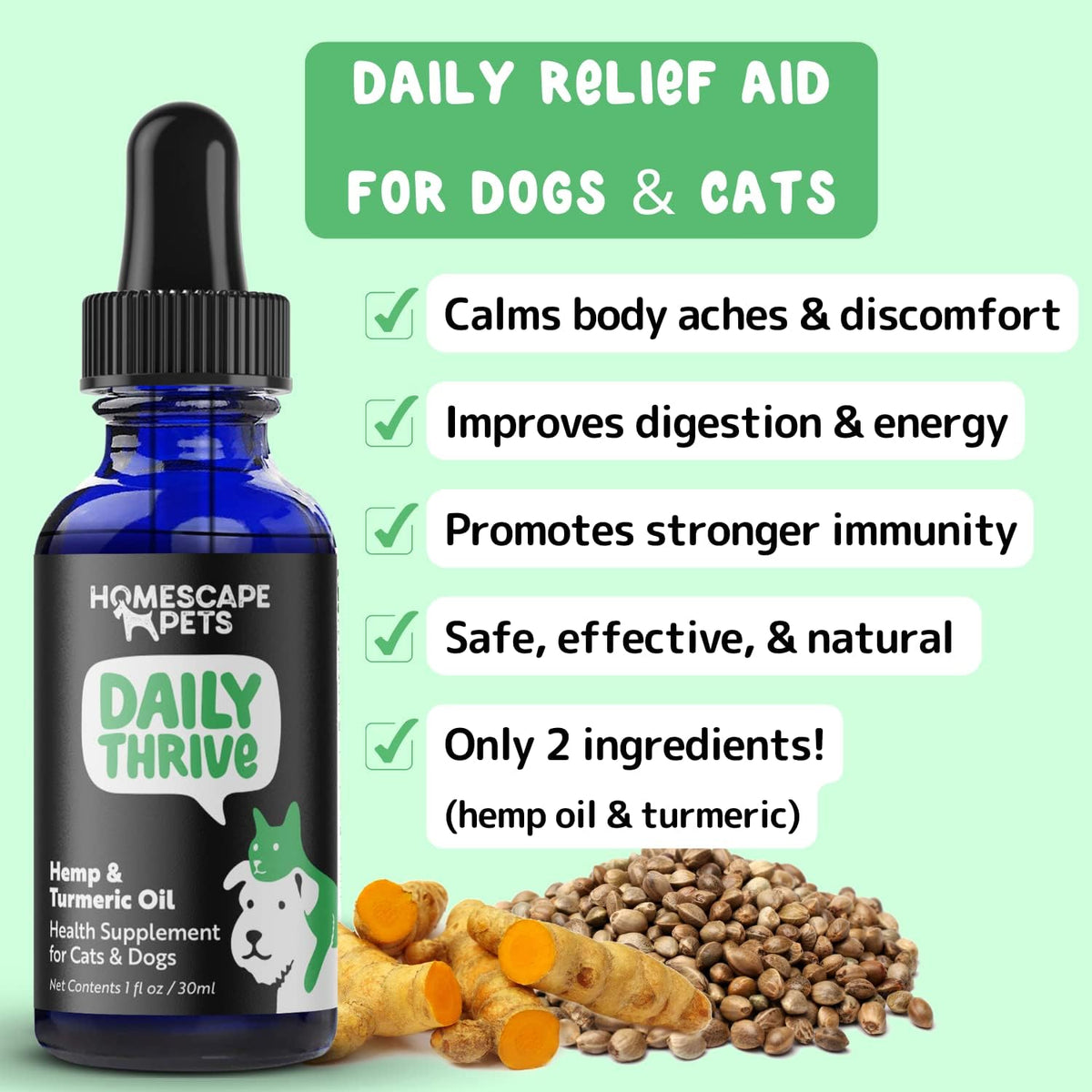 Daily Thrive de Homescape Pets - Aceite de Cáñamo y Cúrcuma para Perros y Gatos – Image 2