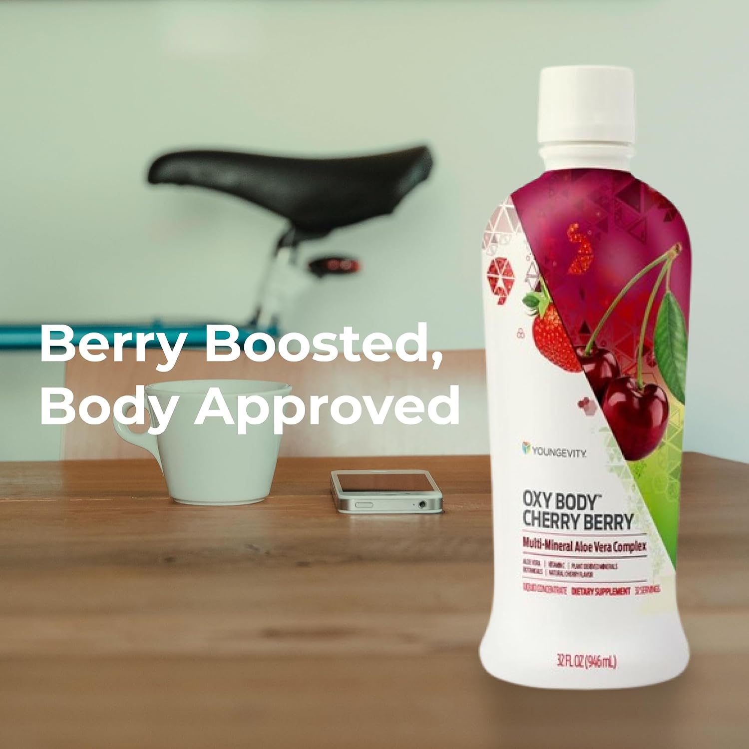 Youngevity Oxybody Cherry Berry - Bebida de Aloe Vera con Minerales, Vitaminas y Botánicos (Pack de 4 Botellas de 946 ml)