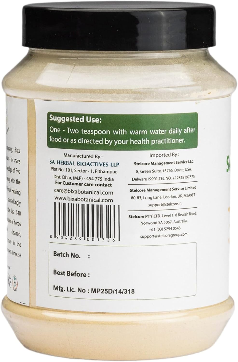 Bixa Botanical Polvo de Safed Musli Ayurvédico Natural - 454 g (16 onzas)