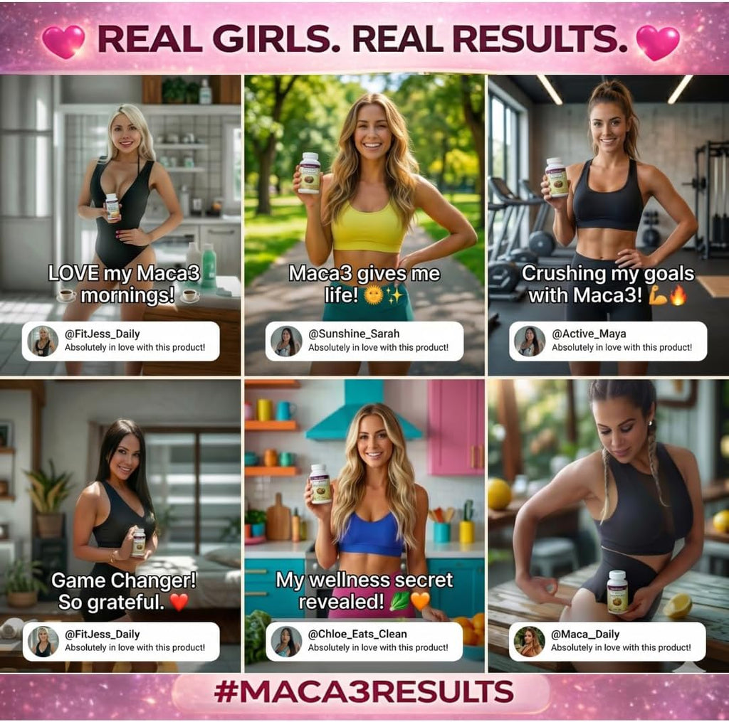 Maca 3 Cápsulas – Mezcla de Raíz de Maca Negra, Roja y Amarilla – Equilibrio Femenino y Apoyo Corporal Natural – Fórmula Herbal