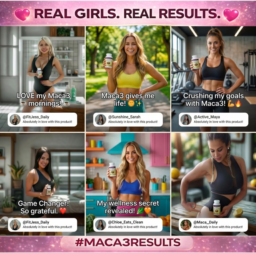 Maca 3 Cápsulas – Mezcla de Raíz de Maca Negra, Roja y Amarilla – Equilibrio Femenino y Apoyo Corporal Natural – Fórmula Herbal
