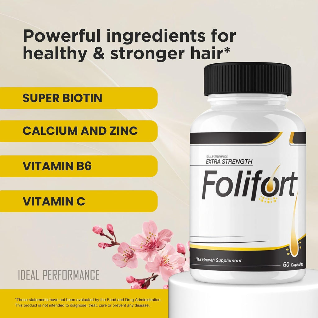 IDEAL PERFORMANCE Folifort Hair Growth - Complemento Alimenticio para el Cabello, 180 Cápsulas (3 Paquetes)