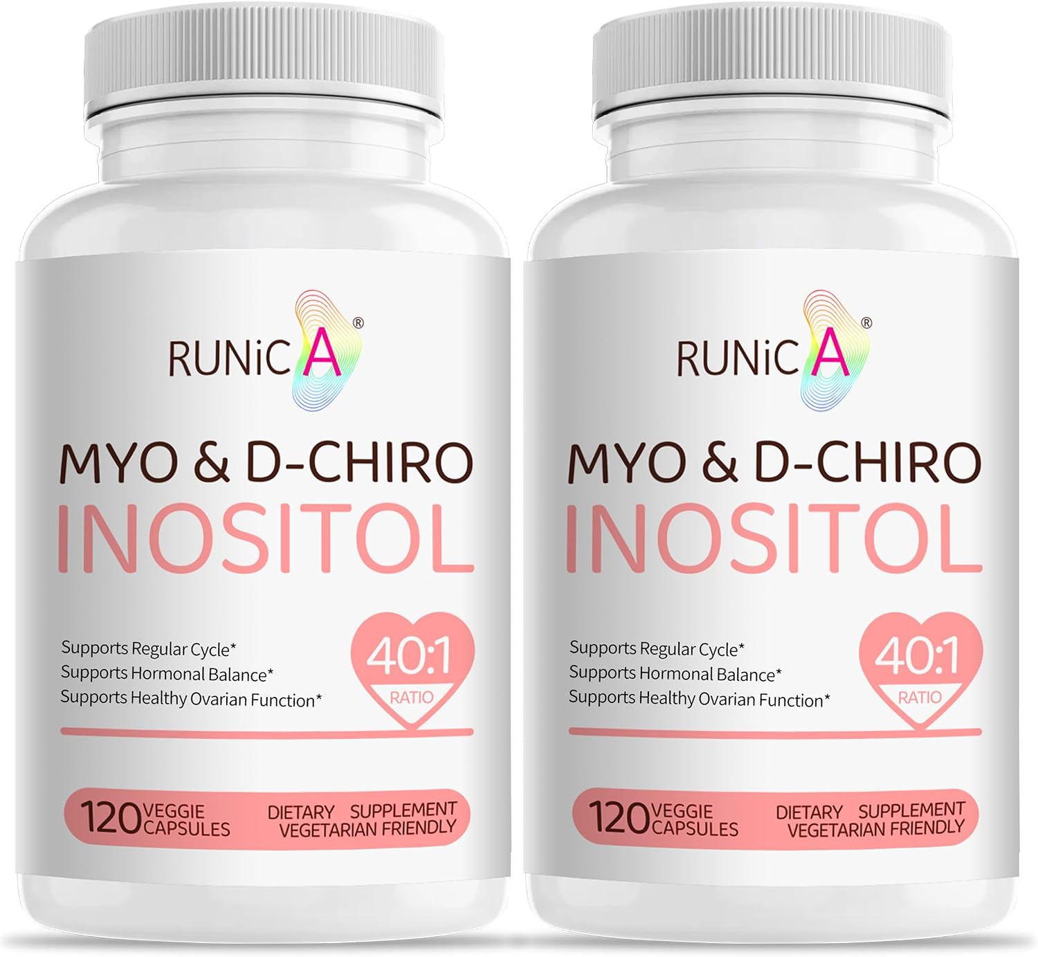 RUNICA Myo-Inositol & D-Chiro Inositol (40:1 Ratio) - 120 Cápsulas Veganas, Pack de 30 Días