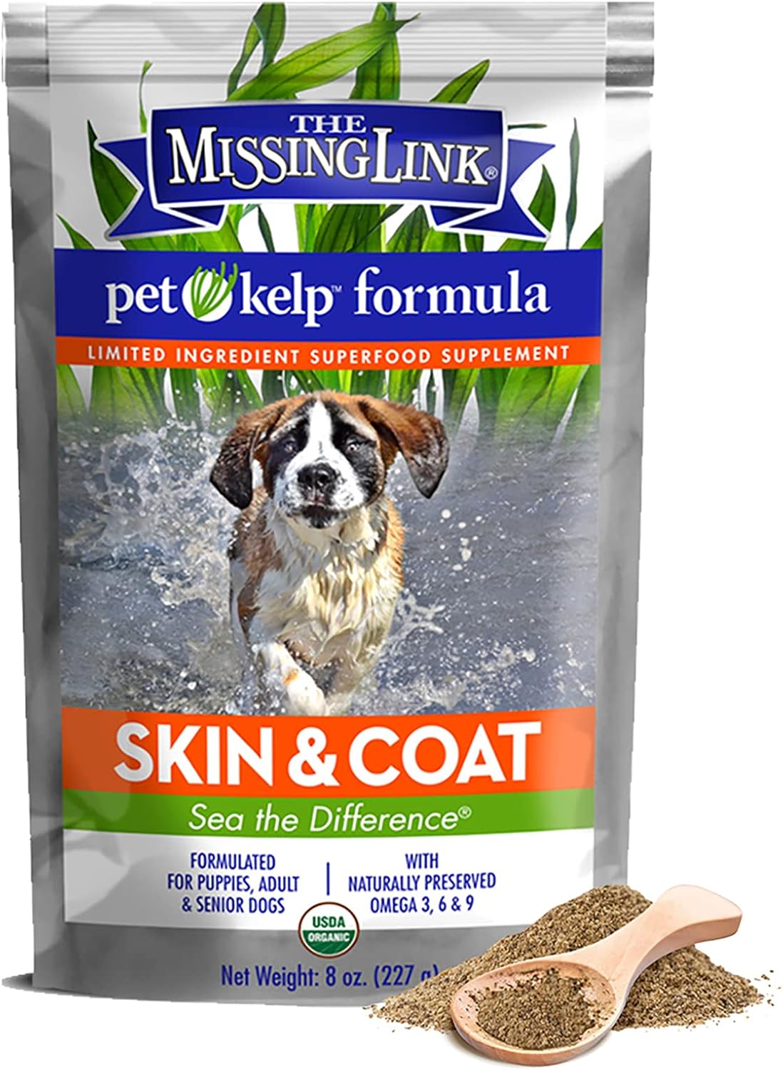 The Missing Link Pet Kelp Piel y Pelaje para Perros 227 g - Suplemento en Polvo Orgánico