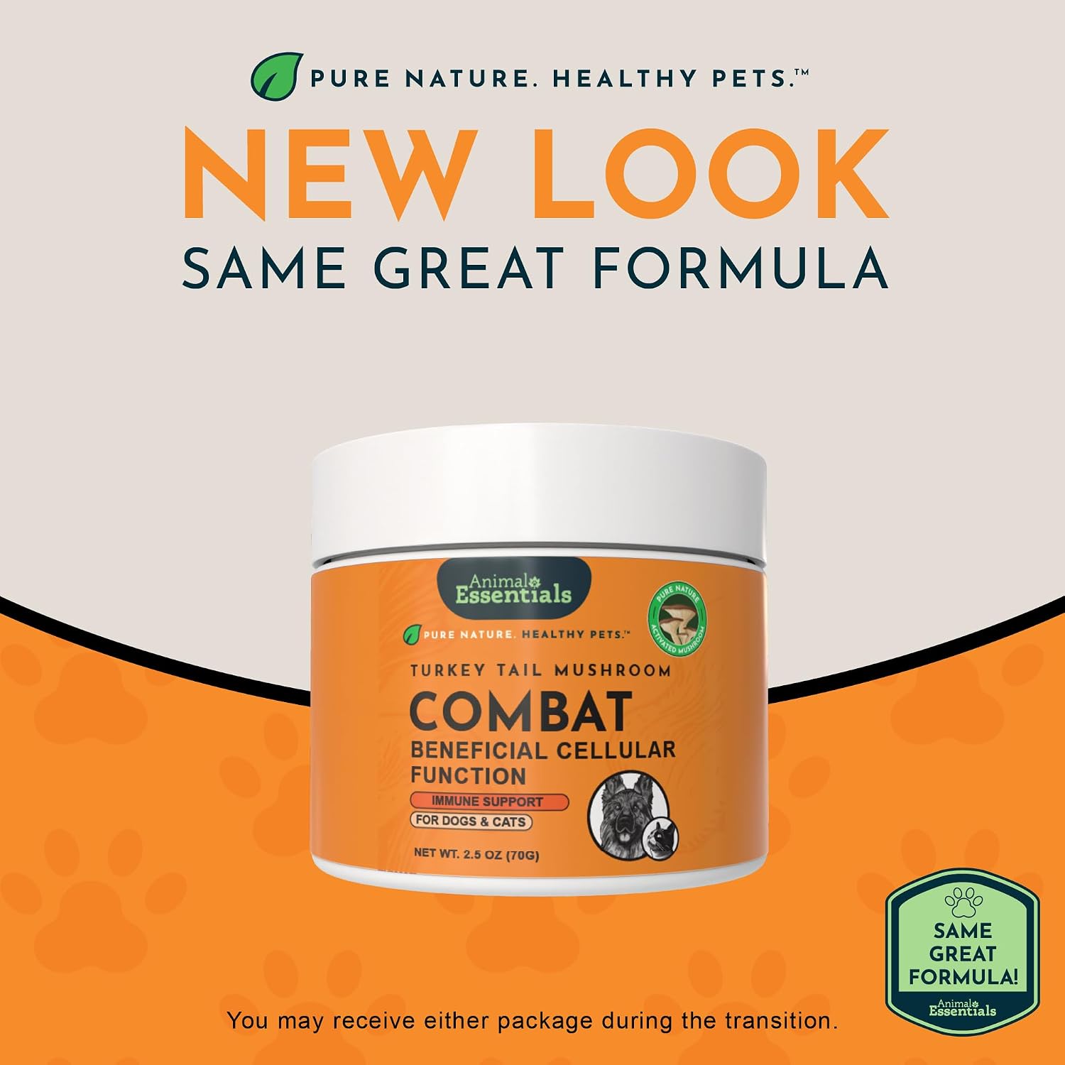 Animal Essentials Combat - Suplemento de Cola de Pavo Orgánico para Perros y Gatos - Defensa Inmune Crítica, Apoya la Función Cognitiva, Extracto en Polvo - 70 g
