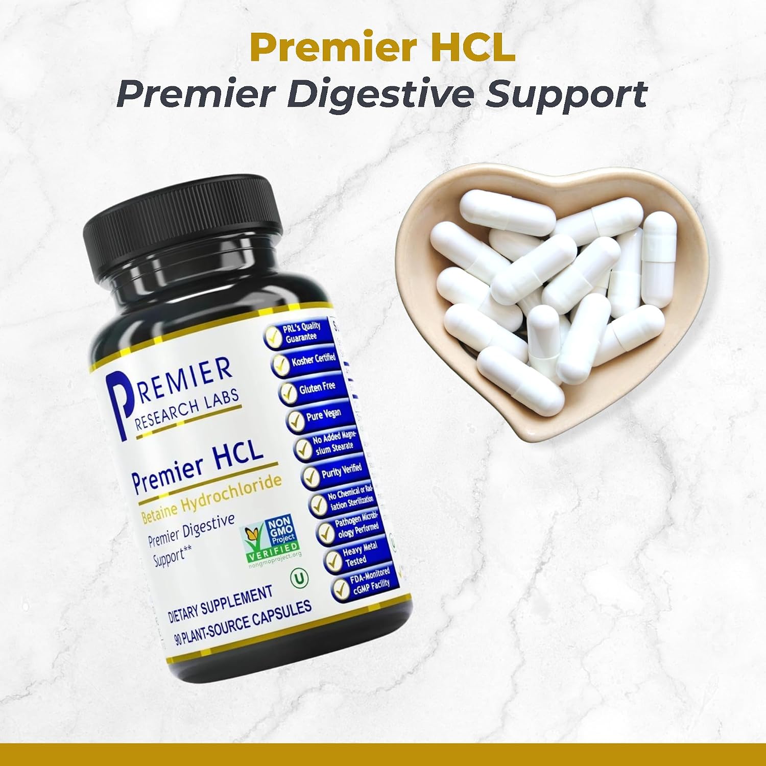 Premier Research Labs Premier HCL - Betaína HCl, 90 Cápsulas Vegetarianas (Paquete de 2)