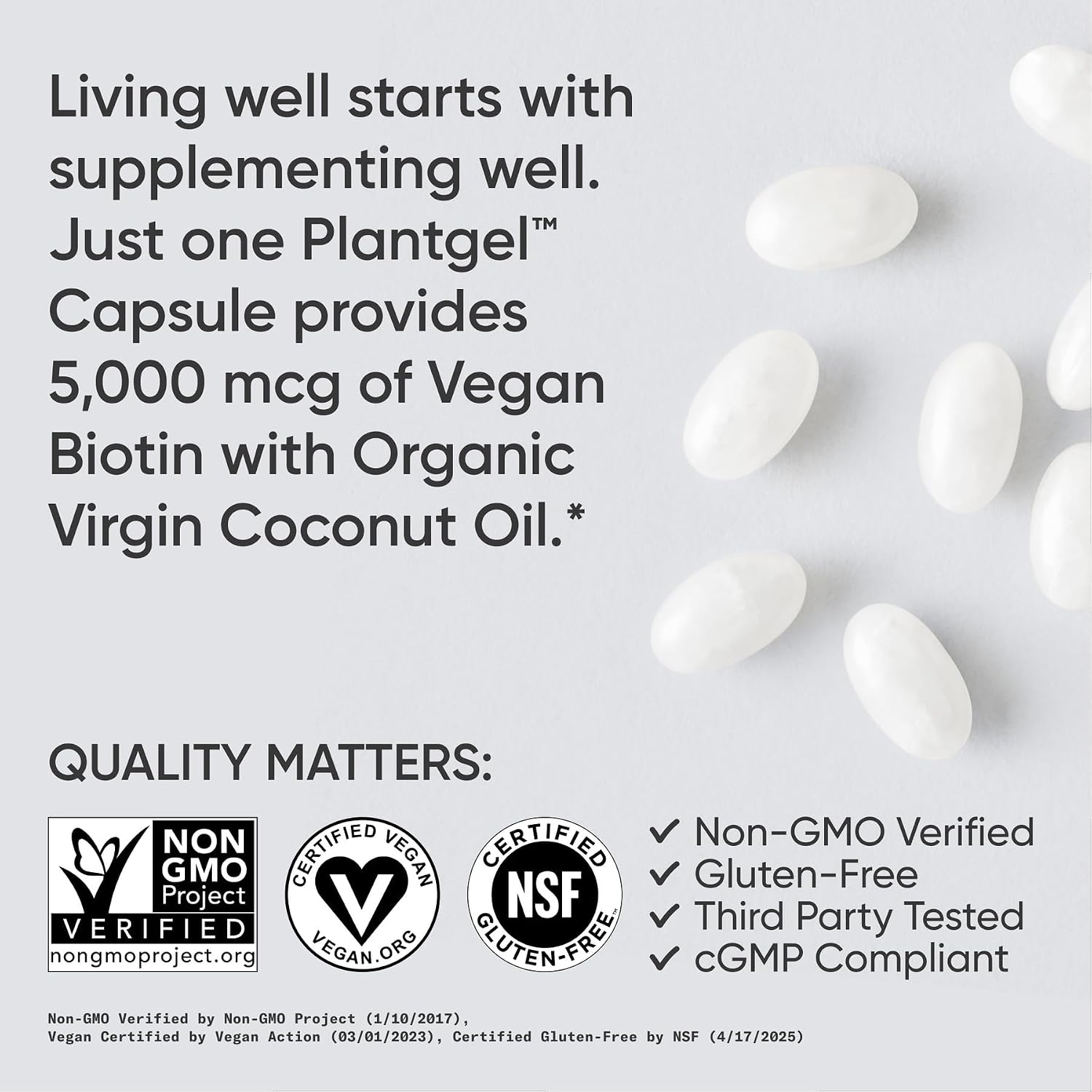 Sports Research® Biotina 5000mcg con Aceite de Coco Orgánico - 30 Cápsulas Blandas Vegetales