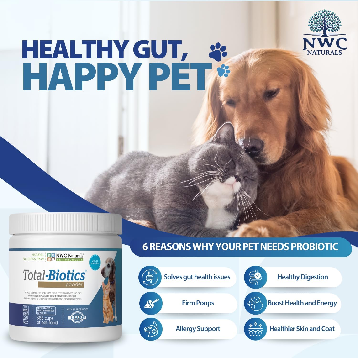 Total-Biotics Probióticos para Perros y Gatos - 365 Dosis, 8 oz