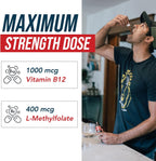 BioActive Vitamin B12 1000 mcg con 3 Formas Bioactivas y Metilfolato - Sublingual Sabor Cereza, Orgánico, Vegano (180 Dosis)